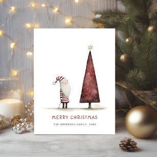 Carte Postale Fêtes de Noël du Père Noël minimaliste