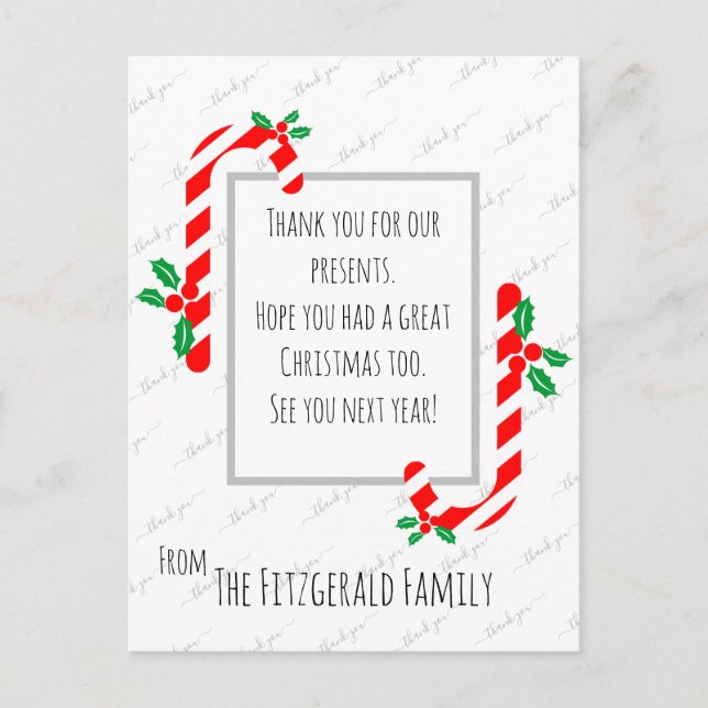 Carte Postale Fêtes de Noël Merci sur mesure (Devant)