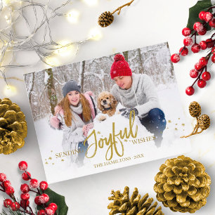 Carte Postale Fêtes de Noël Photo Manuscrite Pailletée Or