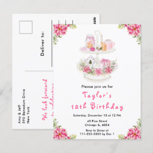 Carte Postale Fêtes Thé de Noël Anniversaire Fête Rose