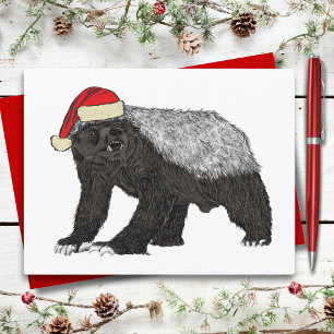 Carte Postale Fêteur Blaireau Fou Santa Noël Drôle de Noël