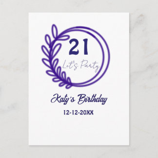 Carte Postale FÊTONS LES 21 ANS nom FLEUR RONDE VIOLETTE