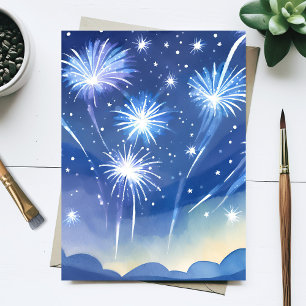 Carte Postale Feu bleu Couleur d'aquarelle Fête Feu