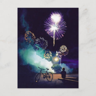 Carte Postale "Feu dans le ciel" Feu d'artifice aquarelle Art