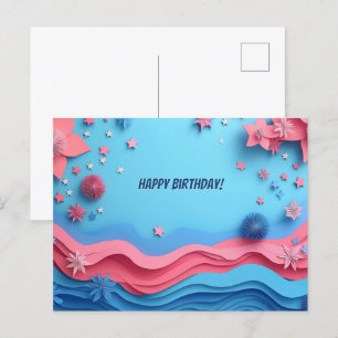 Carte Postale Feu d'artifice Coloré Anniversaire en Papier Décou