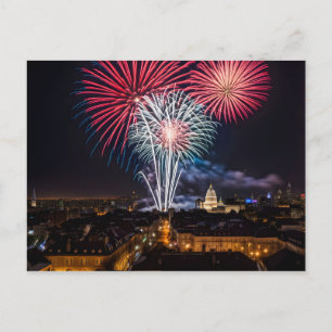 Carte Postale Feu d'artifice dans la ville de nuit