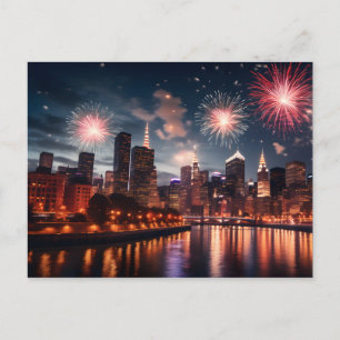 Carte Postale Feu d'artifice dans la ville de nuit