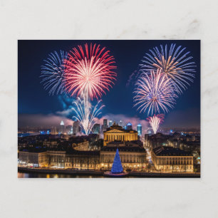 Carte Postale Feu d'artifice dans la ville de nuit