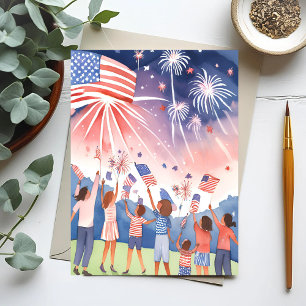 Carte Postale Feu d'artifice du 4 juillet Aquarelle USA