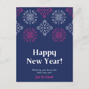 Carte Postale Feu D'Artifice Rose Et Blanc Joyeux Nouvel An