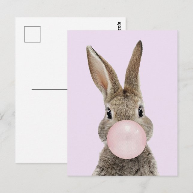 Carte Postale Feu de lapin rose bulle gomme (Devant / Derrière)