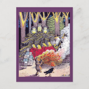 Carte Postale Feu d'Halloween avec ours et Brownies