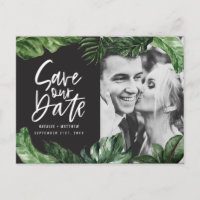 Feuillage tropical et lettrage manuel mariage phot