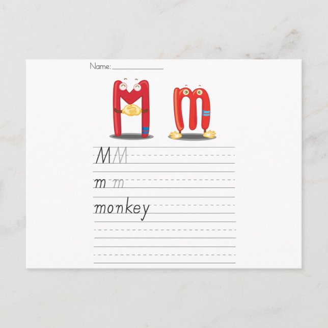 Carte Postale Feuille d'alphabet (Devant)