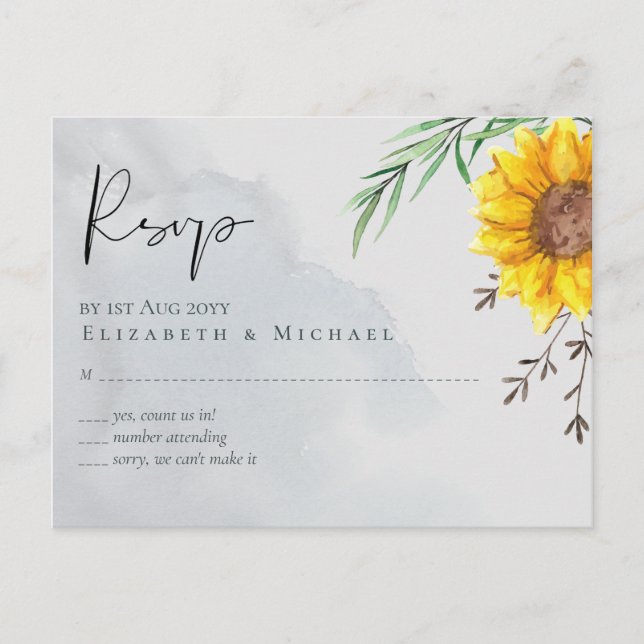 Carte Postale Feuille d'olive tournesols Mariage rustique (Devant)