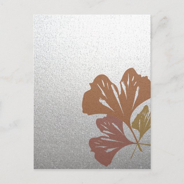 Carte Postale Feuille en bronze de Ginkgo sur le motif argenté (Devant)