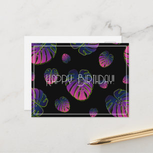 Carte Postale Feuille Tropicale de Monstera Joyeux Anniversaire