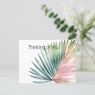 Carte Postale Feuille verte rose tropicale