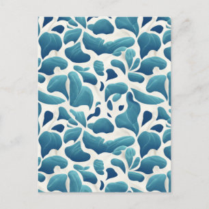 Carte Postale Feuilles Abstraits blancs et bleus   Motif côtier