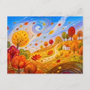 Carte Postale Feuilles d'automne colorées tourbillonnant dans le
