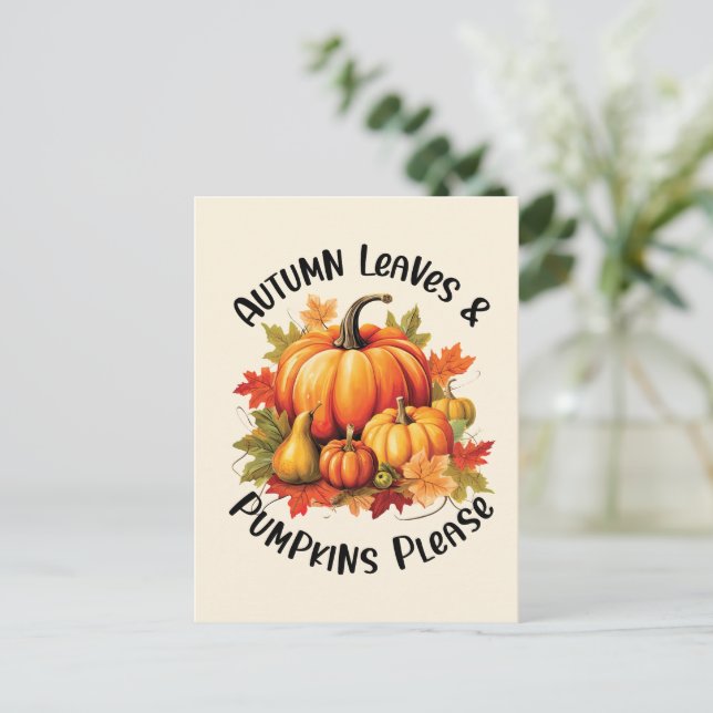 Carte Postale Feuilles d'automne et Citrouilles s'il vous plaît (Debout devant)