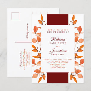 Carte Postale Feuilles d'automne Faire-part de mariage orange br