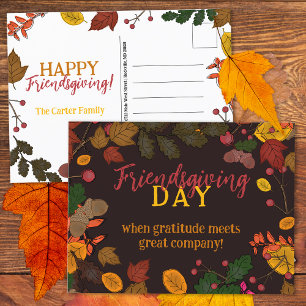 Carte Postale Feuilles d'automne Glands Baies Citation Friendsgi