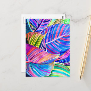 Carte Postale Feuilles de canna tropicale aquarelle