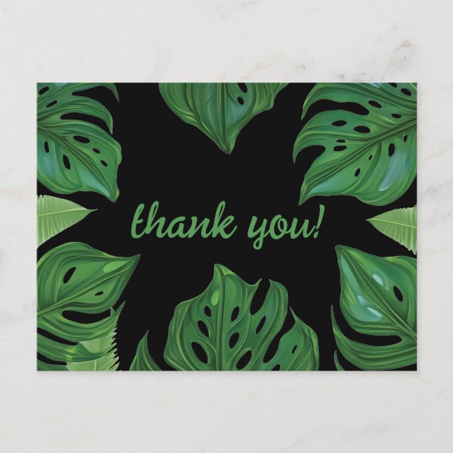 Carte Postale Feuilles de Monstera de la jungle noire et verte f (Devant)