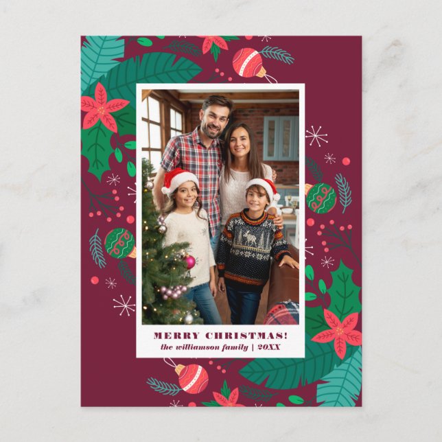 Carte Postale Feuilles de Noël modernes | Fête photo personnalis (Devant)