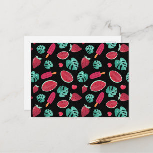 Carte Postale Feuilles de pavot, cerise, fraise et pastèque