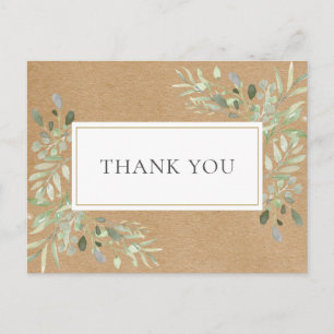 Carte Postale Feuilles de printemps Rustic Kraft Merci d'affaire