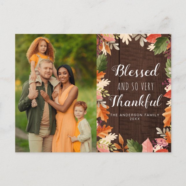 Carte Postale feuilles de tombeau béni Thanksgiving (Devant)