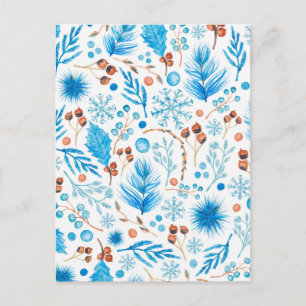 Carte Postale Feuilles et baies aquarelles d'hiver moderne
