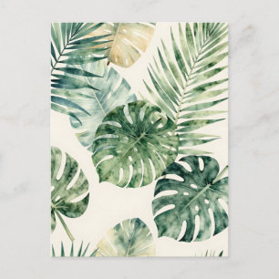 Carte Postale Feuilles tropicales aquarelle motif palmier Monste