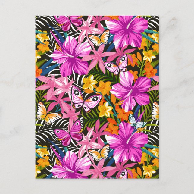 Carte Postale Feuilles tropicaux et fleurs (Devant)