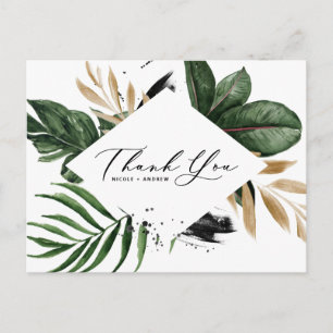 Carte Postale Feuilles tropicaux Faux Gold Foil Merci