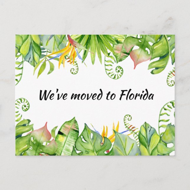 Carte Postale Feuilles tropicaux Nous avons déménagé en Floride  (Devant)