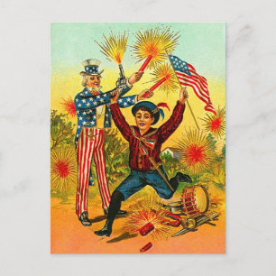 Carte Postale Feux d'artifice de l'oncle Sam vintage