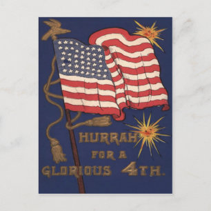 Carte Postale Feux d'artifice Explosion Drapeau américain 4 juil