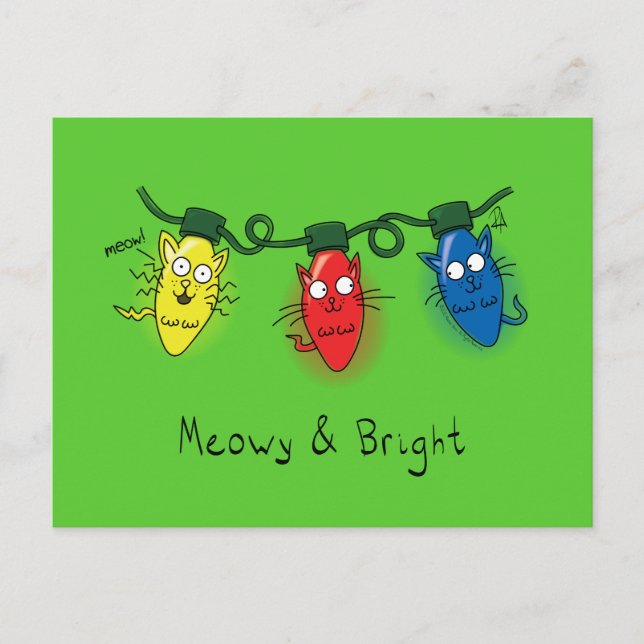 Carte Postale Feux de Noël de chat amusant Meowy et brillant (Devant)