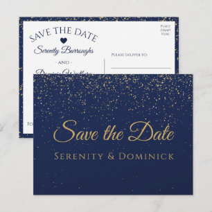 Carte Postale Fiançailles mariage Gold Marine Bleu Enregistrer l