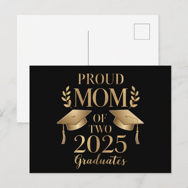 Carte Postale Fier maman de deux diplômés 2025 jumeaux diplômés (Devant / Derrière)