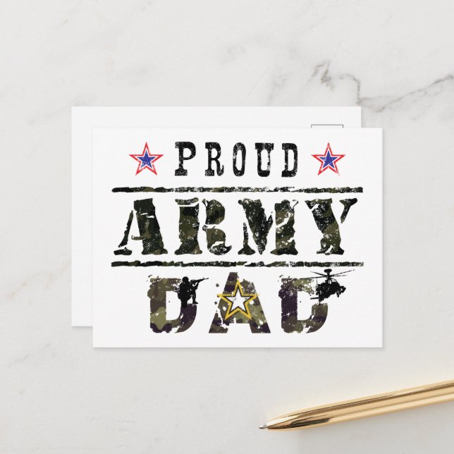 Carte Postale Fier papa de l'armée (Devant/Arrière en situation)