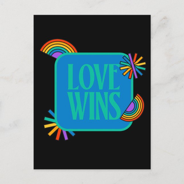 Carte Postale Fierté - l'amour gagne. Gay arc-en-ciel (Devant)