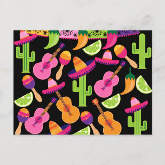Carte Postale Fiesta Party Sombrero Cactus Lims Peppers Maracas
