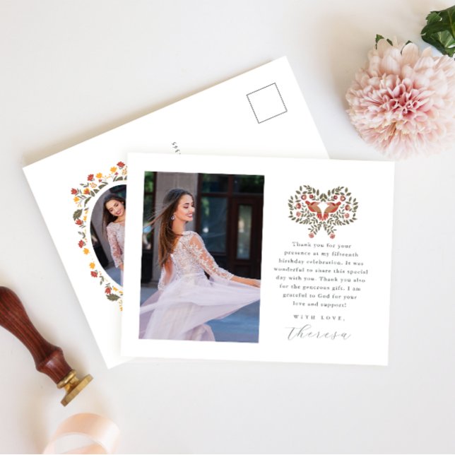 Carte Postale Fiesta Two Photo Quinceanera Merci floral (Créateur téléchargé)