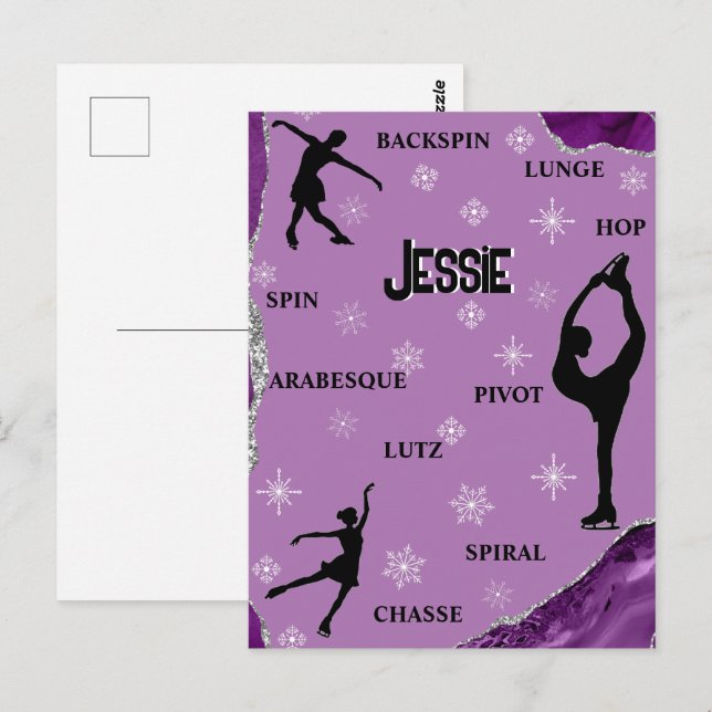 Carte Postale Figure Patinage Flocon de neige violet Marbre d'ar (Devant / Derrière)