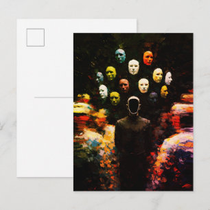 Carte Postale Figure sans visage entourée de visages masqués Imp
