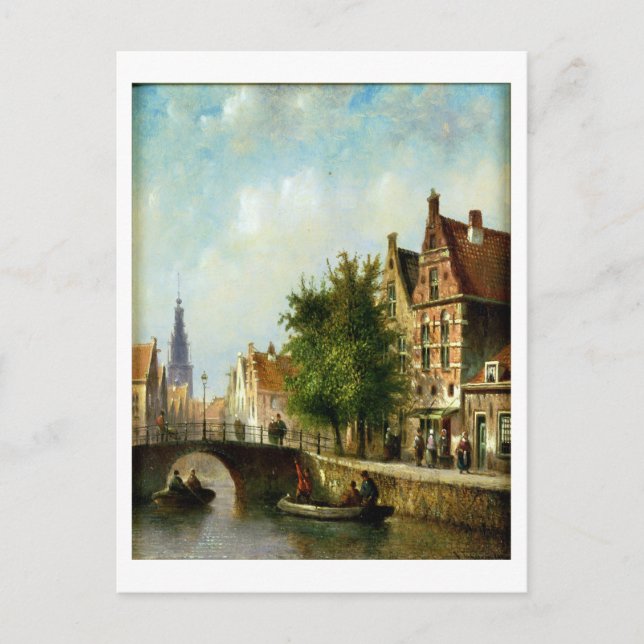 Carte Postale Figures on a Canal, Amsterdam (oil on panel) (Devant)